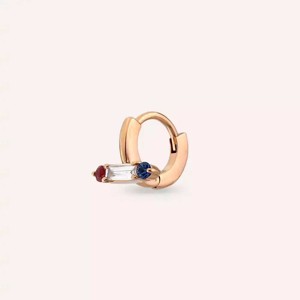Linea Pırlanta, Red ve Blue Safir Taşlı Rose Altın Halka Piercing