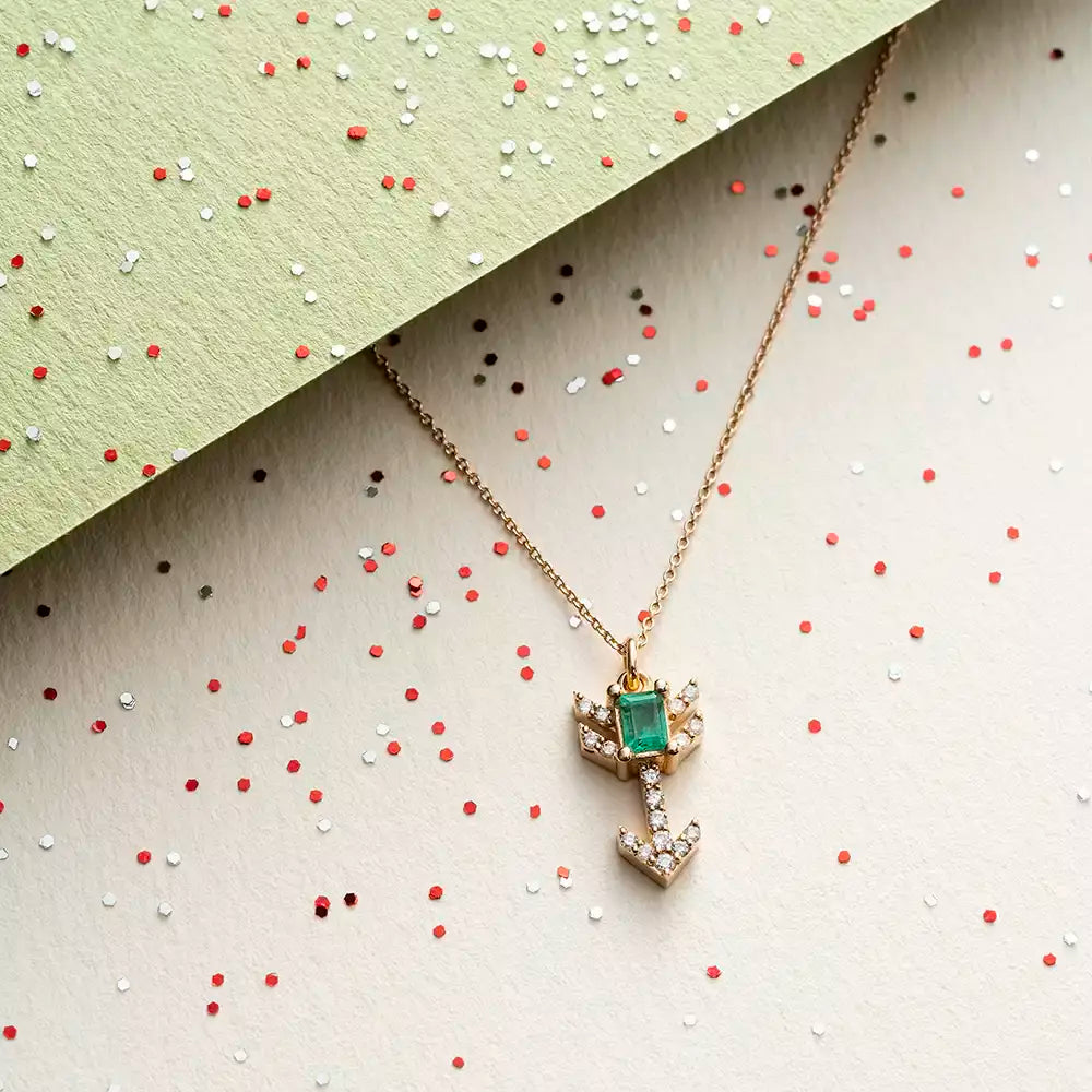 Chevron Emerald and Diamond Necklace