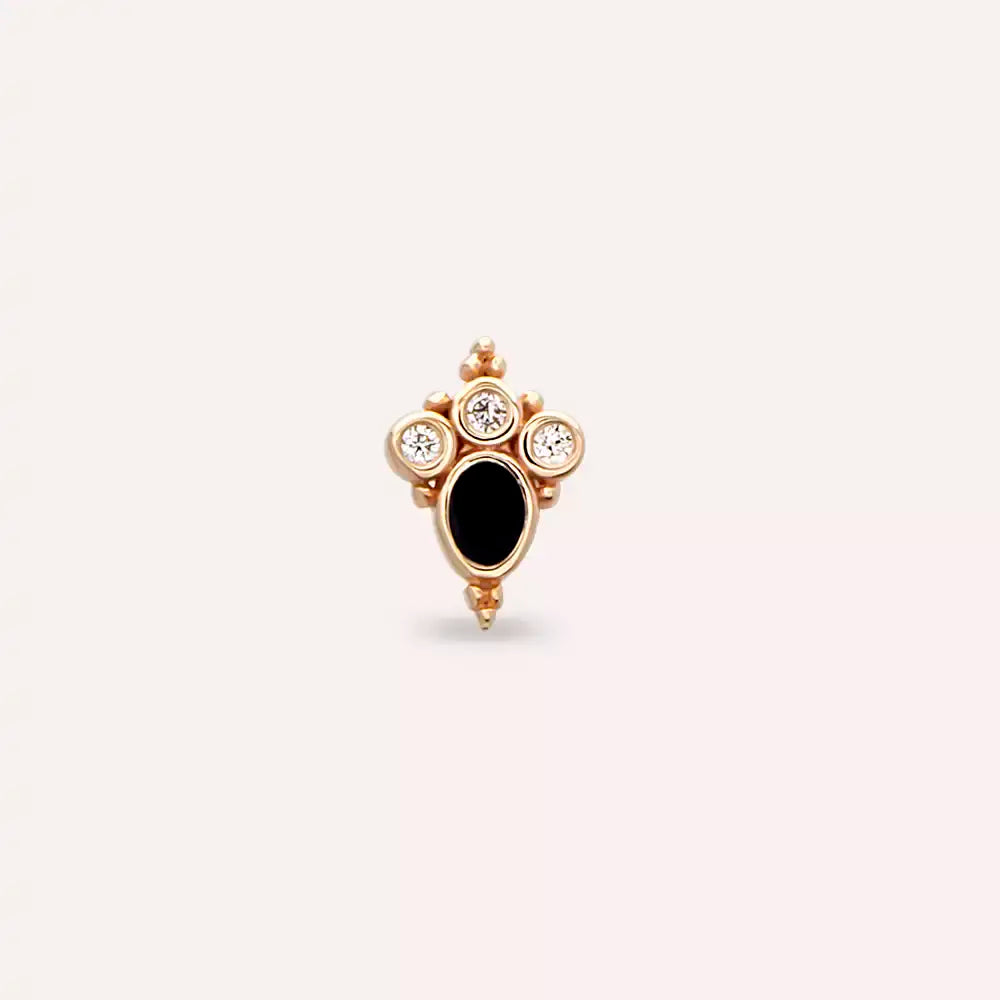 Liya Pırlanta Taşlı ve Siyah Mineli Rose Altın Piercing