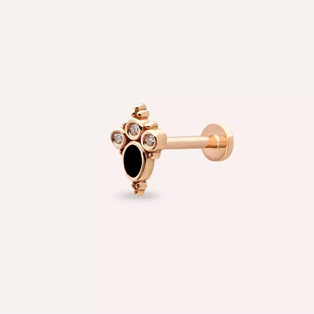 Liya Pırlanta Taşlı ve Siyah Mineli Rose Altın Piercing