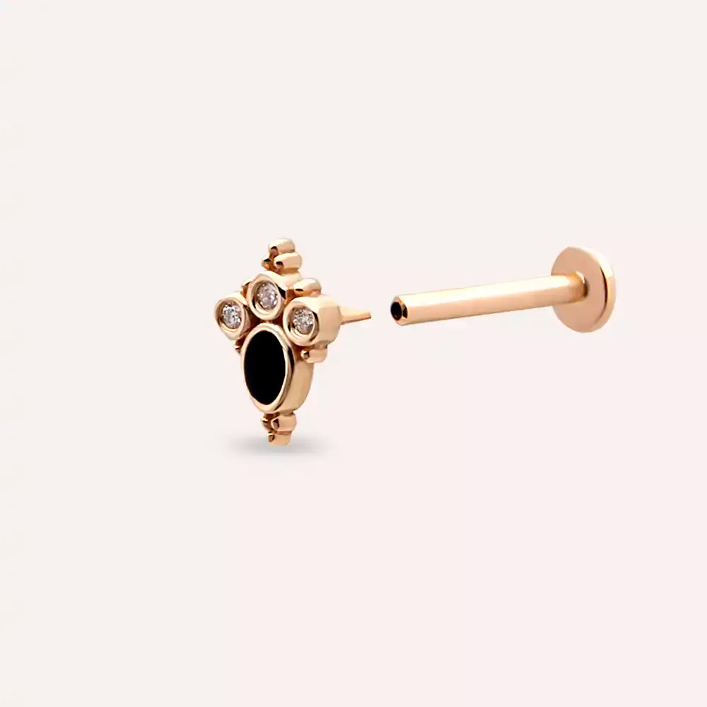 Liya Pırlanta Taşlı ve Siyah Mineli Rose Altın Piercing
