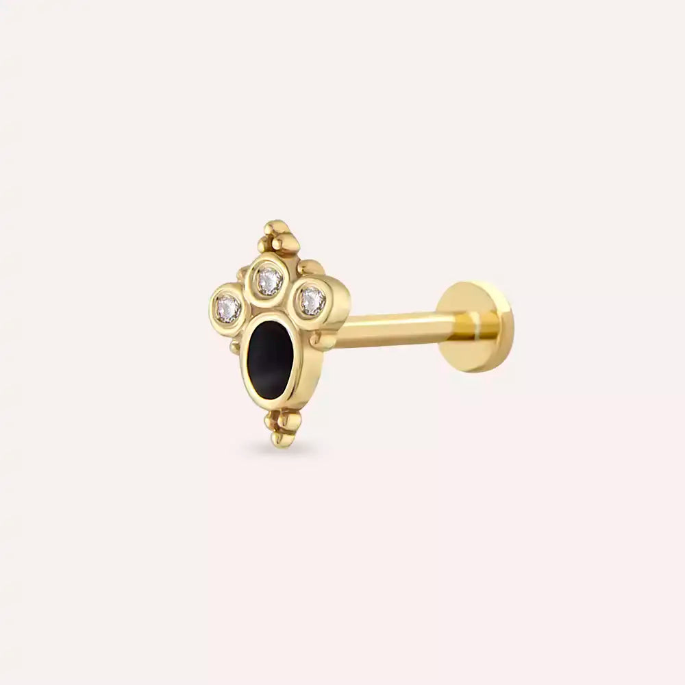 Liya Diamond and Black Enamel Yellow Gold Piercing