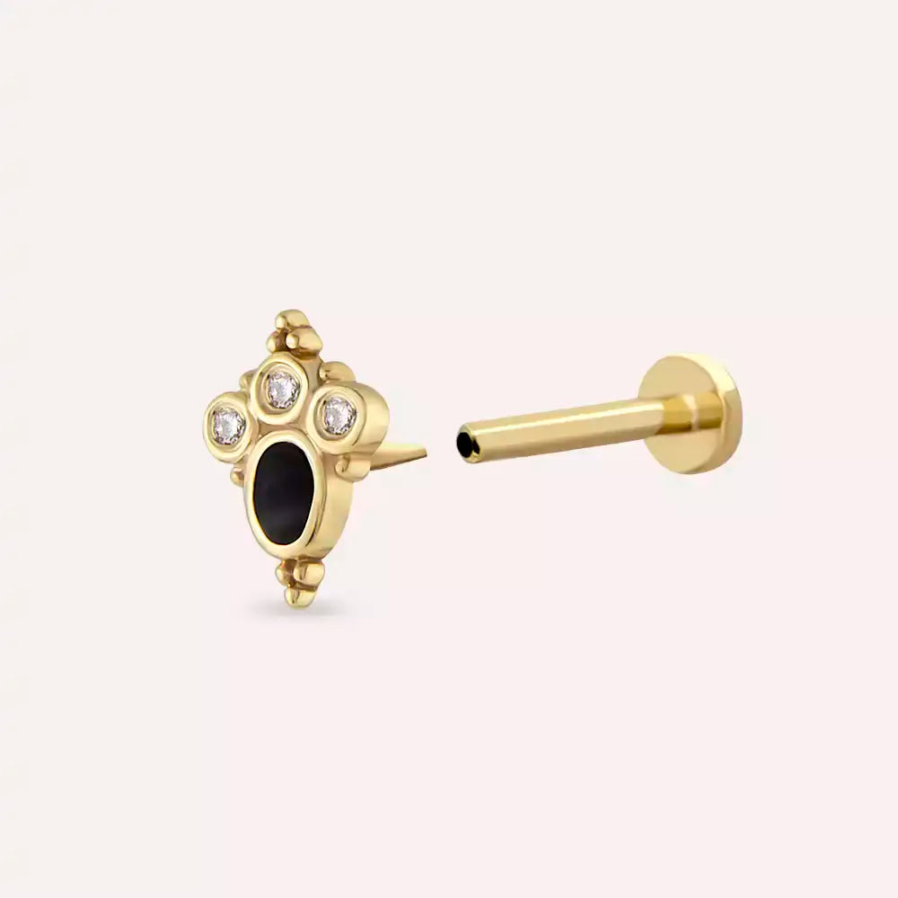 Liya Diamond and Black Enamel Yellow Gold Piercing