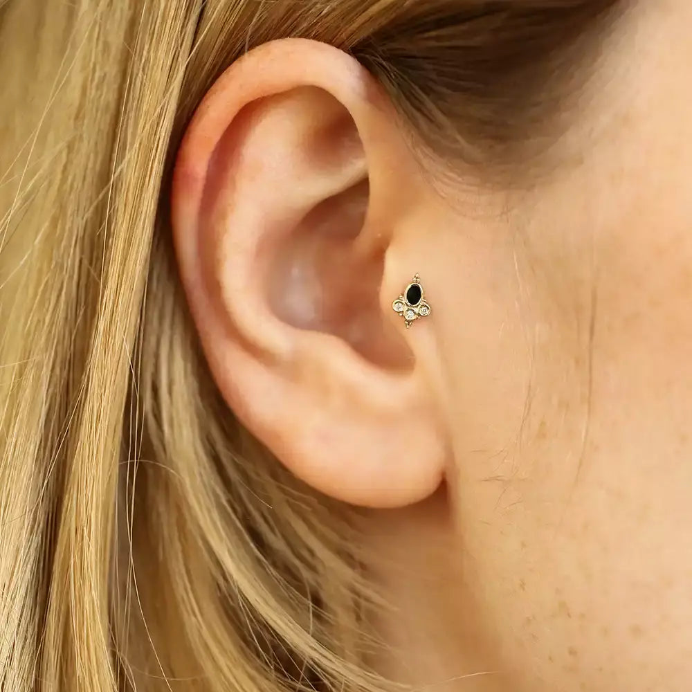 Liya Diamond and Black Enamel Yellow Gold Piercing