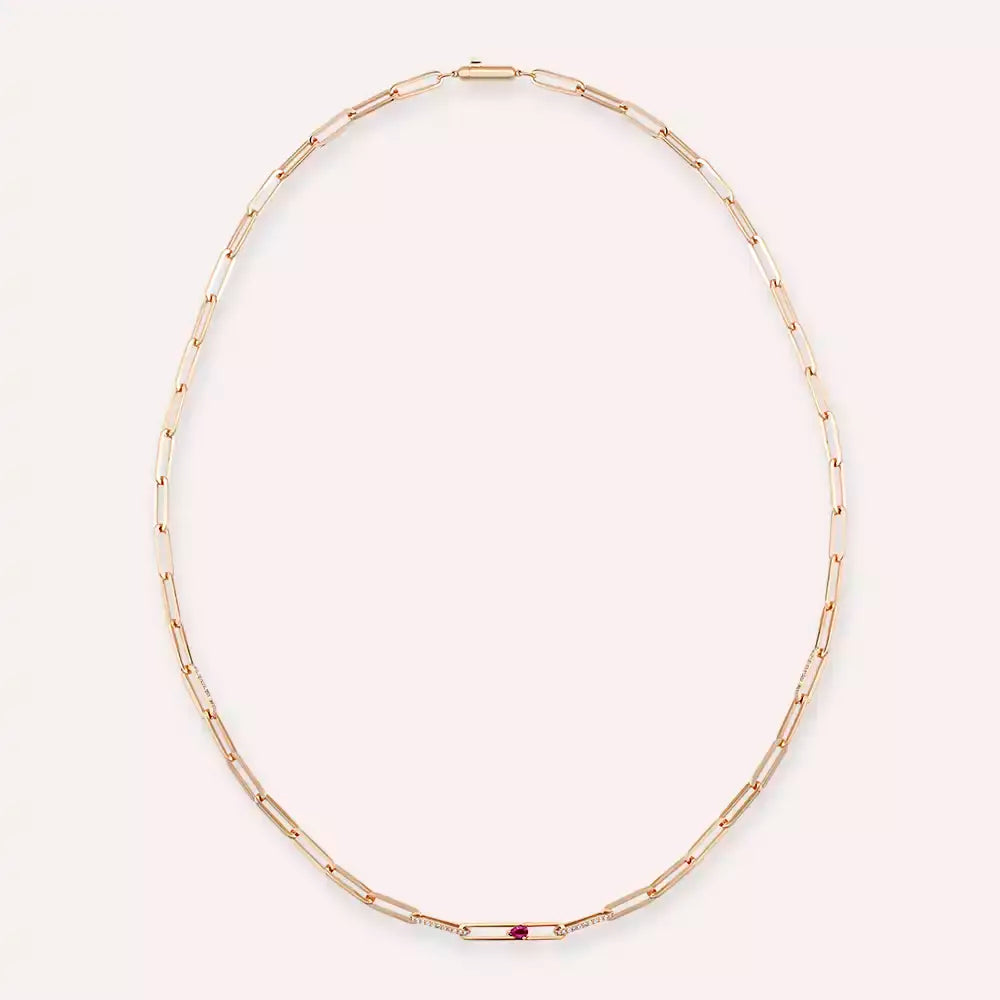 Rose Gold Necklace with Locked Ruby and Diamond
