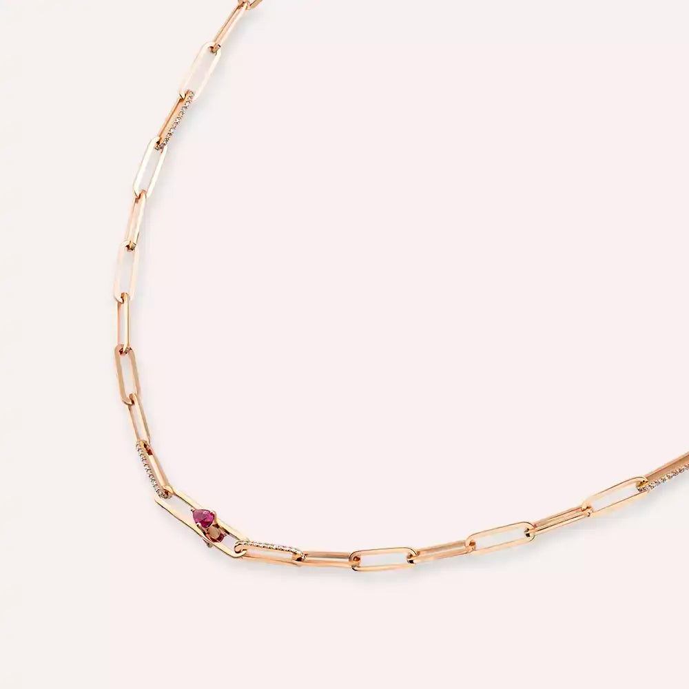 Rose Gold Necklace with Locked Ruby and Diamond