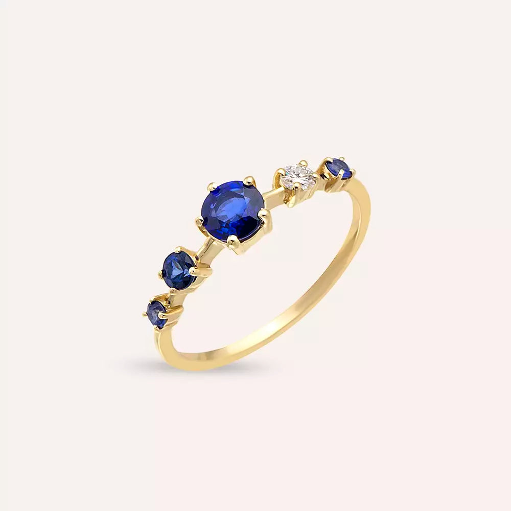 Orion 0.83 CT Sapphire and Diamond Yellow Gold Ring