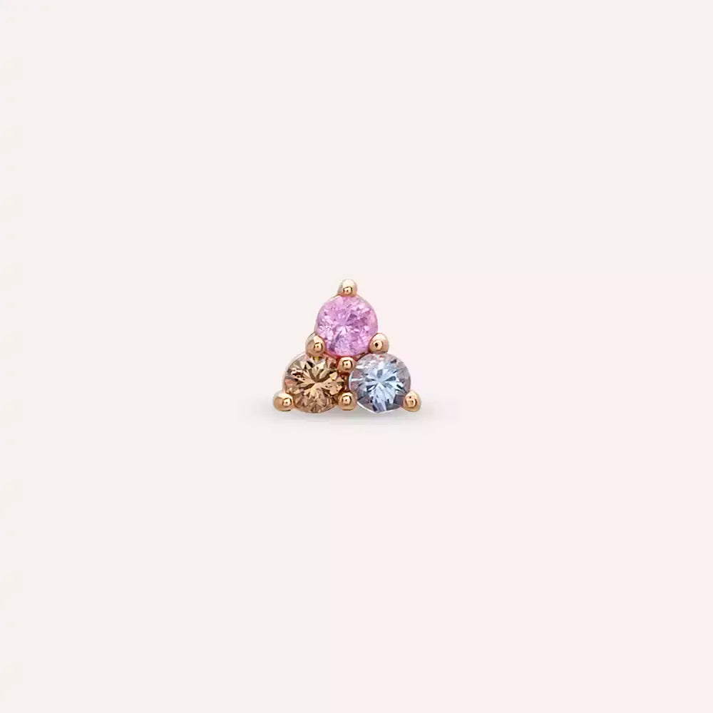 Loom Multicolor Safir ve Brown Pırlanta Taşlı Rose Altın Piercing