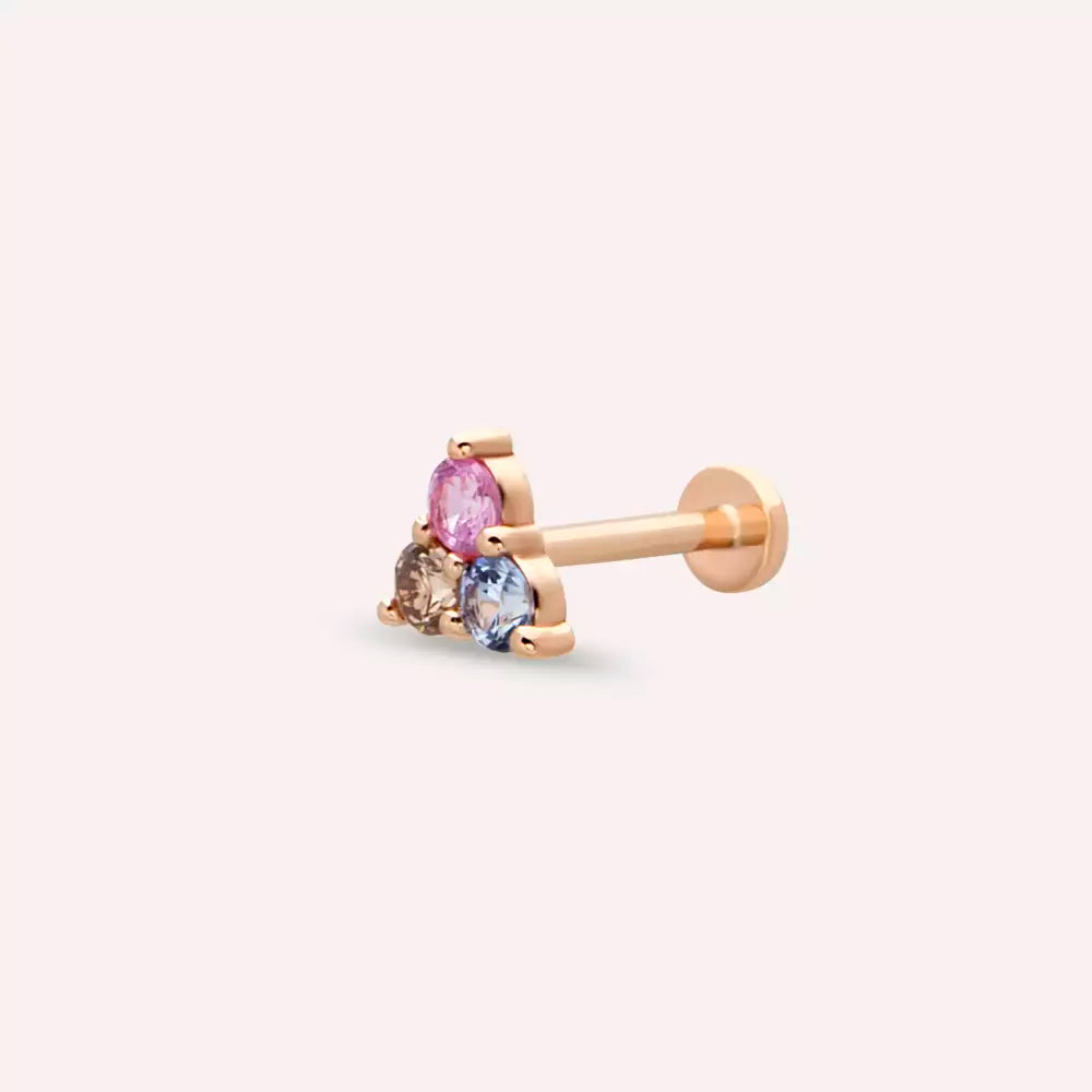 Loom Multicolor Safir ve Brown Pırlanta Taşlı Rose Altın Piercing