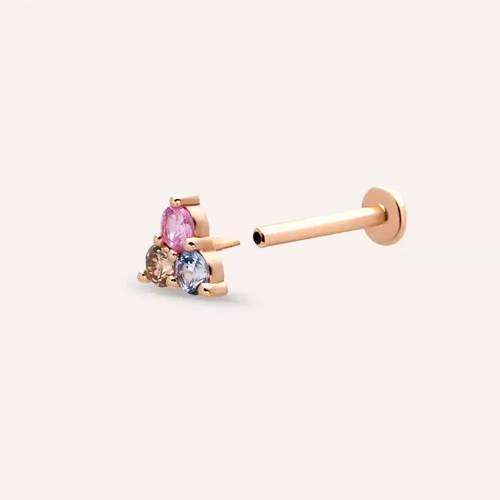 Loom Multicolor Safir ve Brown Pırlanta Taşlı Rose Altın Piercing
