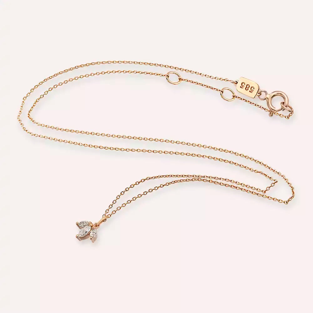 Purity  0.12 CT Markiz Kesim Pırlanta Taşlı Rose Altın Kolye