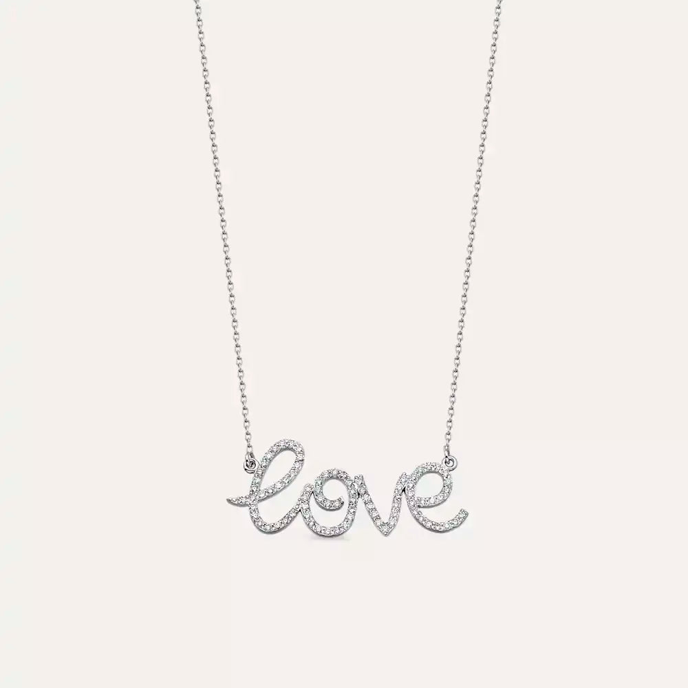Love Pırlanta Taşlı Beyaz Altın Kolye