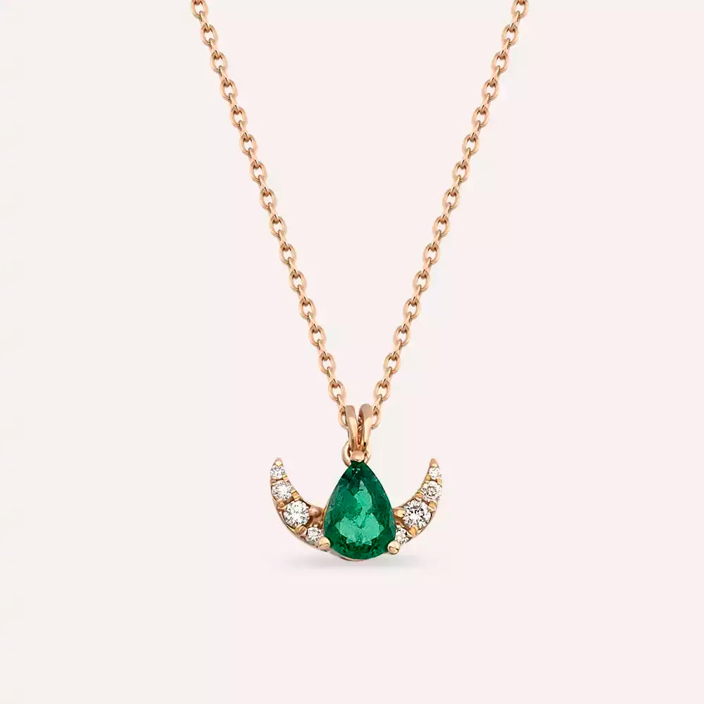 Fern Emerald and Diamond Rose Gold Necklace