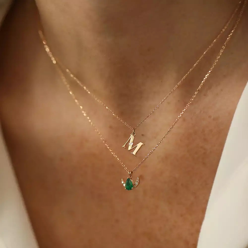 Fern Emerald and Diamond Rose Gold Necklace