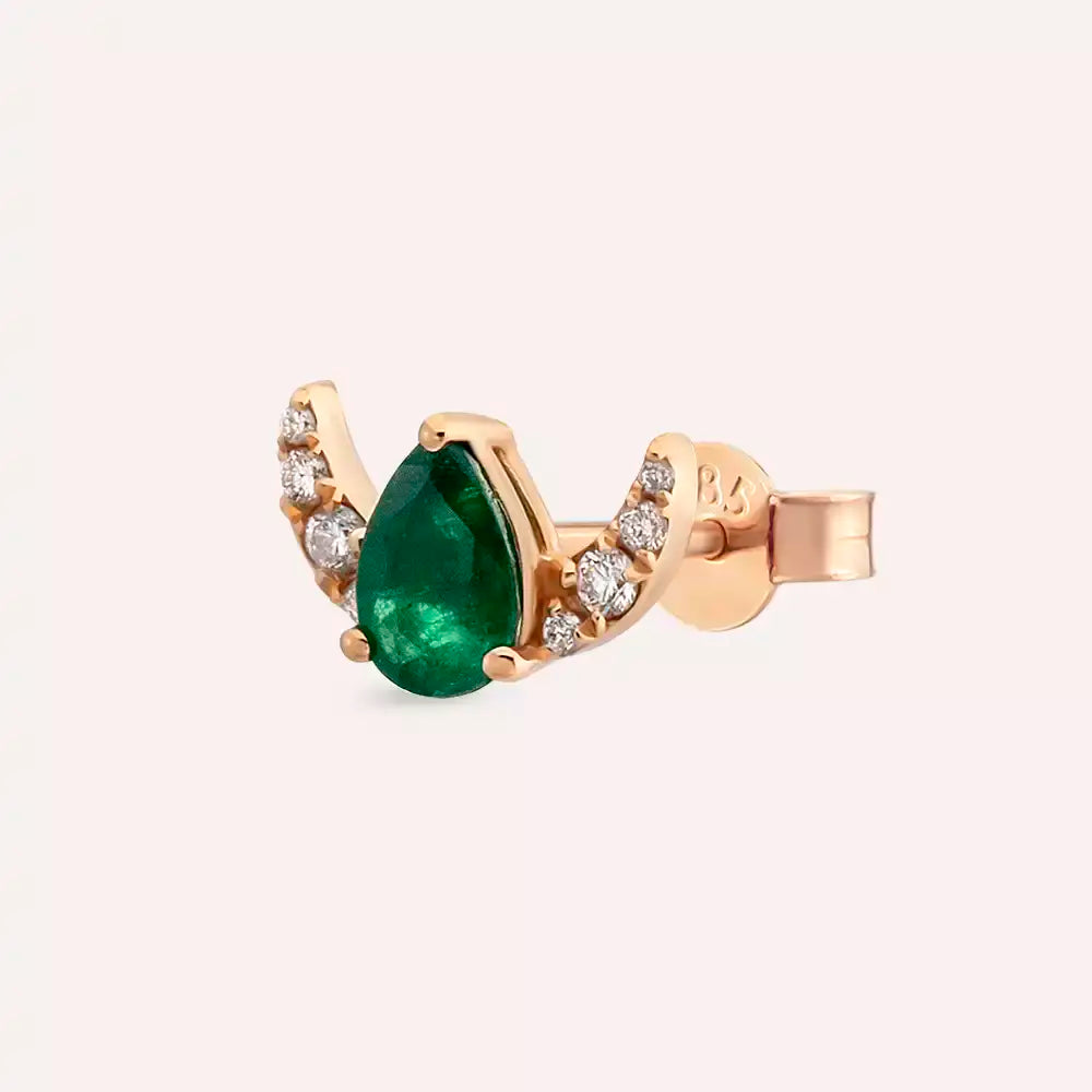 Fern Emerald and Diamond Rose Gold Single Earring