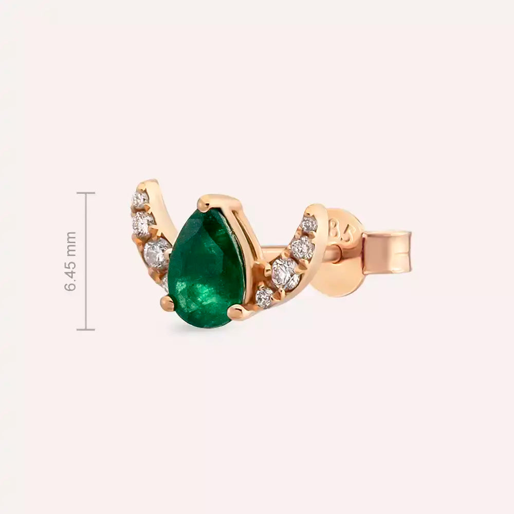 Fern Emerald and Diamond Rose Gold Single Earring