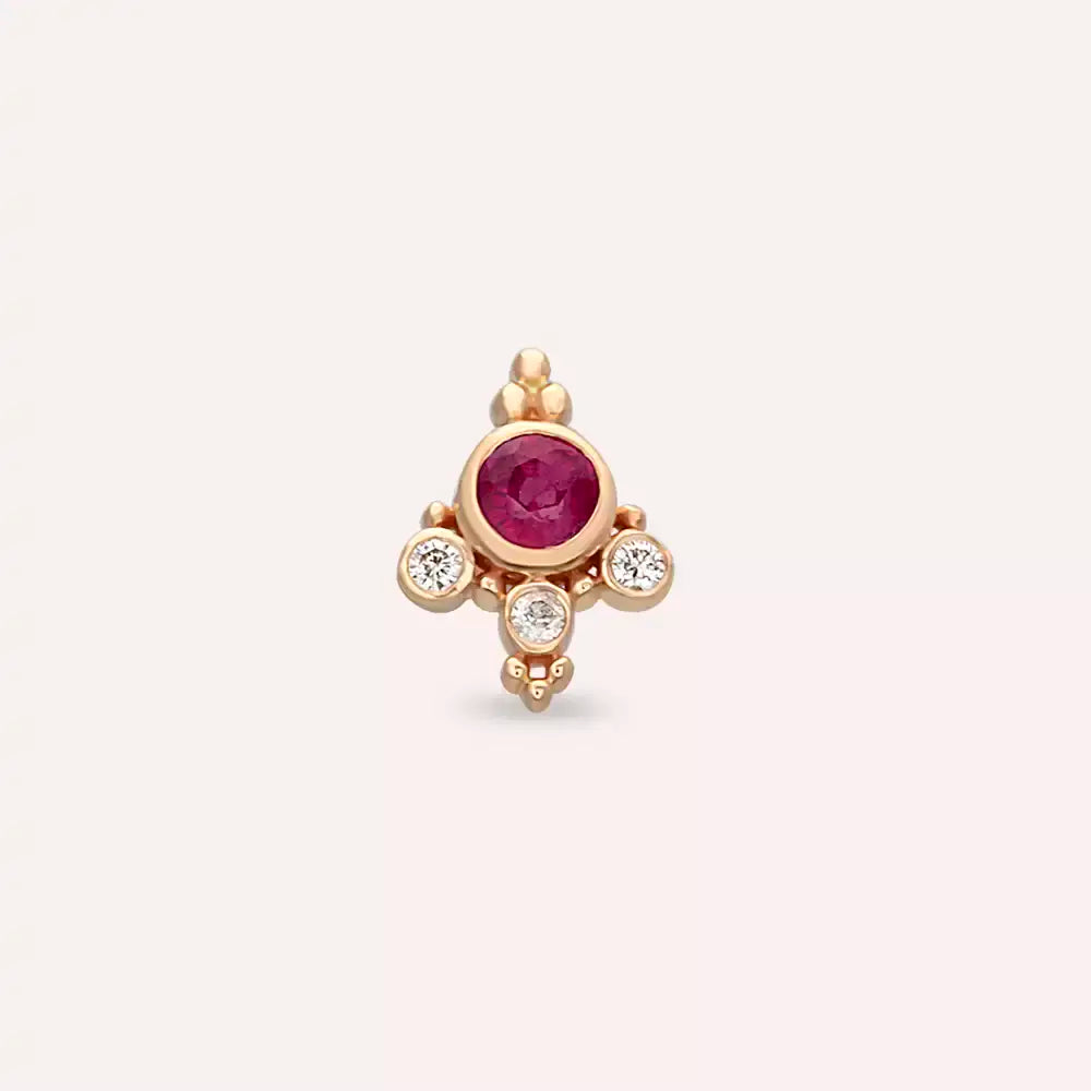Lune Yakut ve Pırlanta Taşlı Rose Altın Piercing