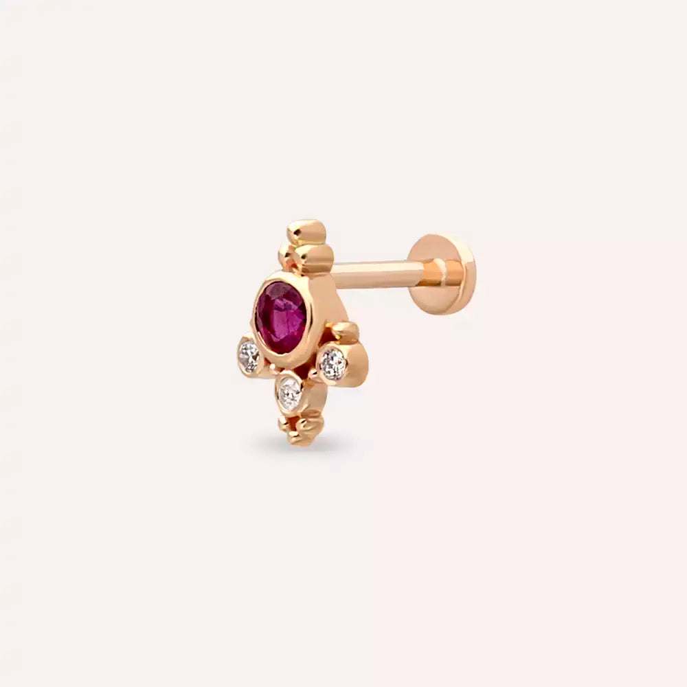 Lune Yakut ve Pırlanta Taşlı Rose Altın Piercing