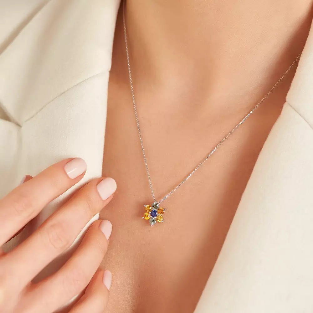 Luvis Multicolor Sapphire White Gold Necklace