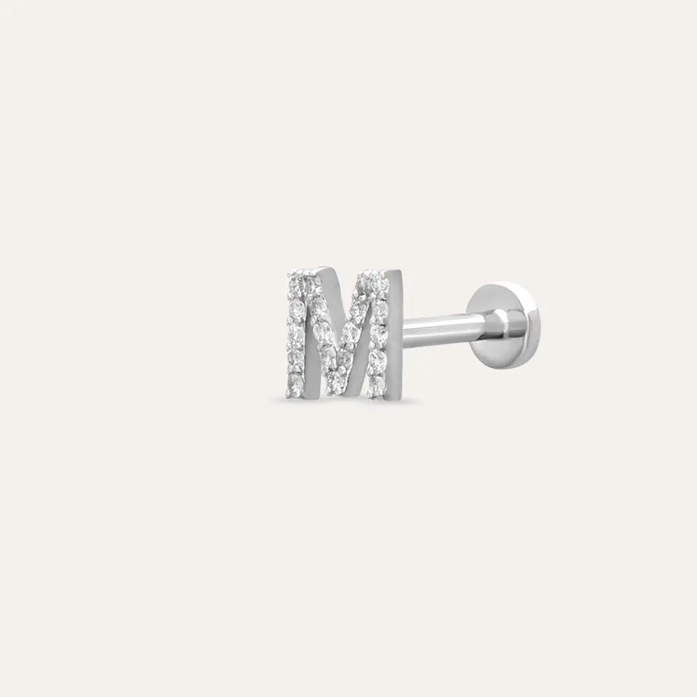 M Letter Diamond White Gold Piercing
