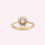 Yellow Gold Ring with Marquise Oval and Baguette Cut Diamond Stones