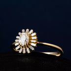Yellow Gold Ring with Marquise Oval and Baguette Cut Diamond Stones