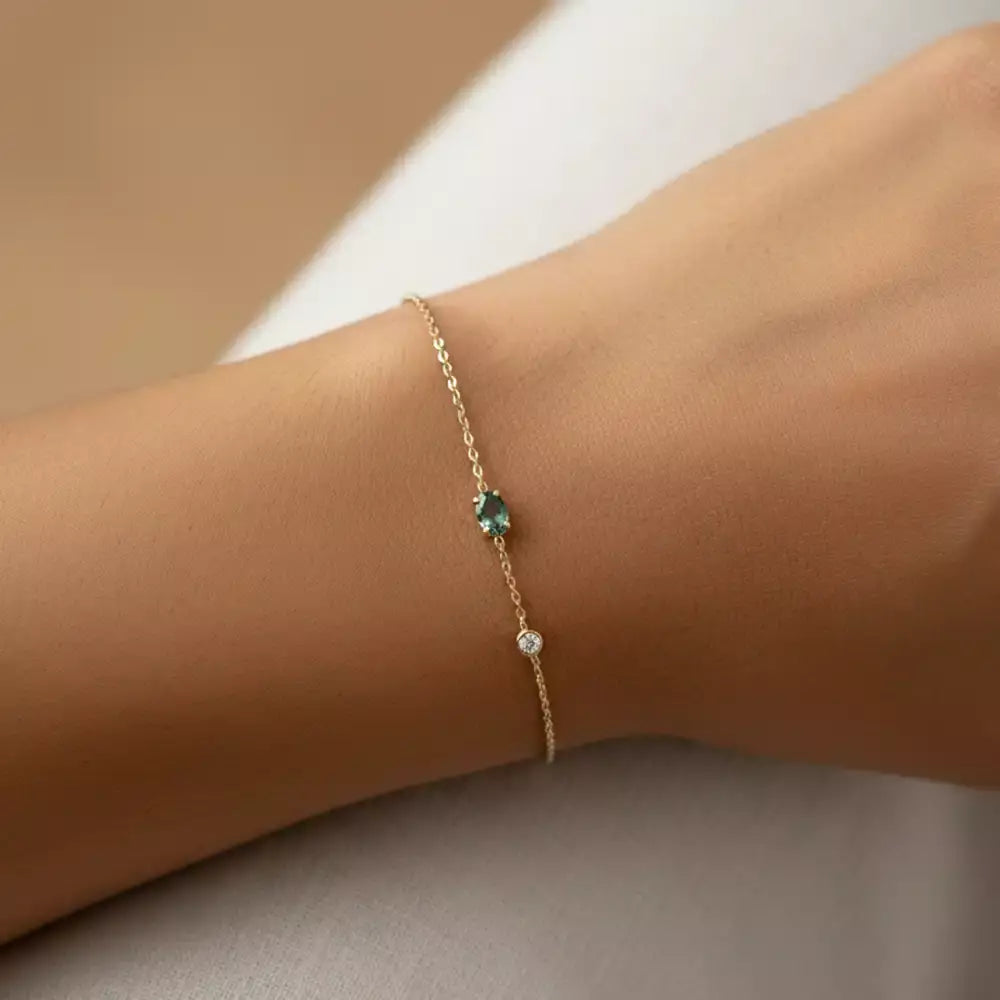 Marea Green Sapphire and Diamond Yellow Gold Bracelet
