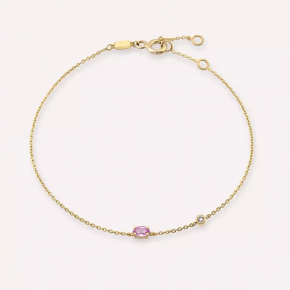 Marea Pink Sapphire and Diamond Yellow Gold Bracelet