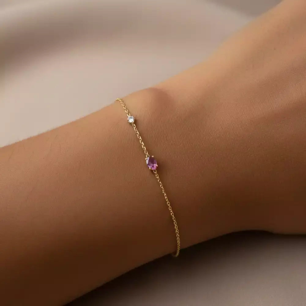 Marea Pink Sapphire and Diamond Yellow Gold Bracelet