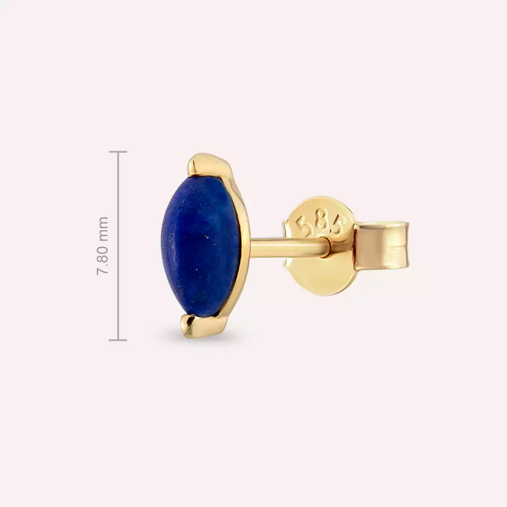 Marquise Cut Lapis Stone Yellow Gold Single Earring
