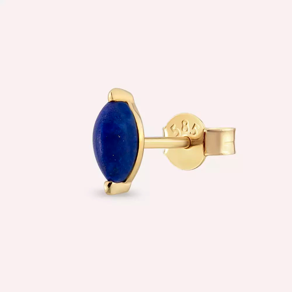 Marquise Cut Lapis Stone Yellow Gold Single Earring