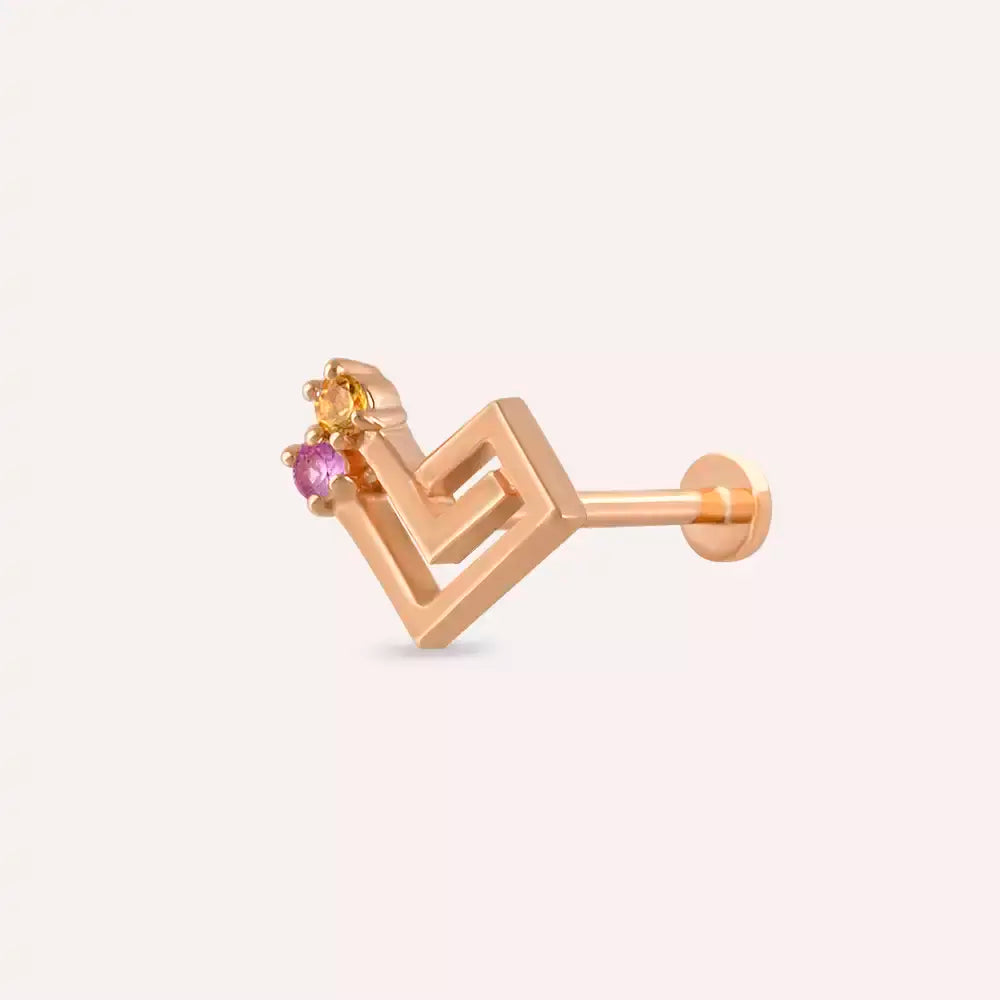 Maze Multicolor Safir Taşlı Rose Altın Piercing