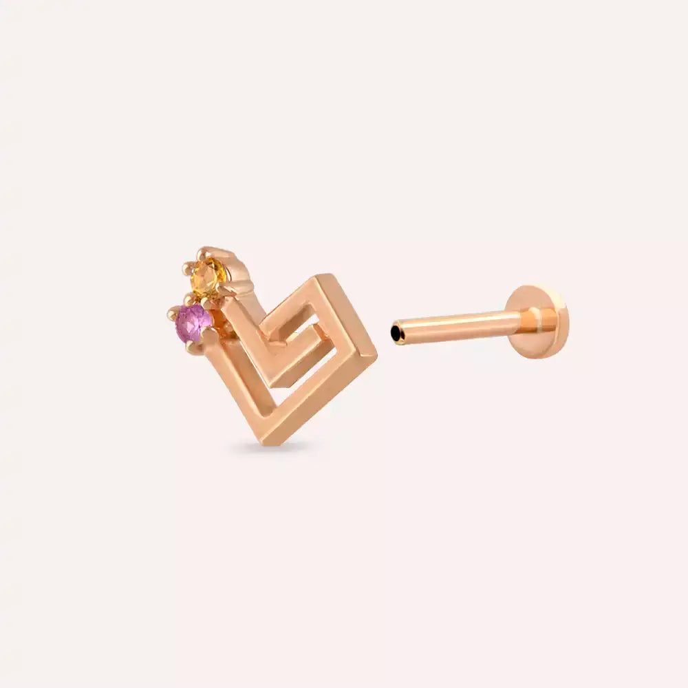 Maze Multicolor Safir Taşlı Rose Altın Piercing