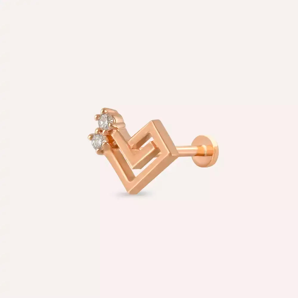 Maze Pırlanta Taşlı Rose Altın Piercing