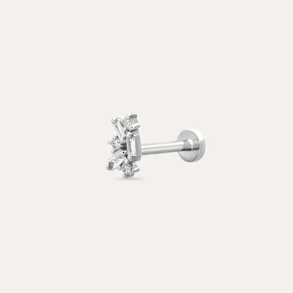 Micra  0.13 CT Baget Pırlanta Taşlı Beyaz Altın Piercing