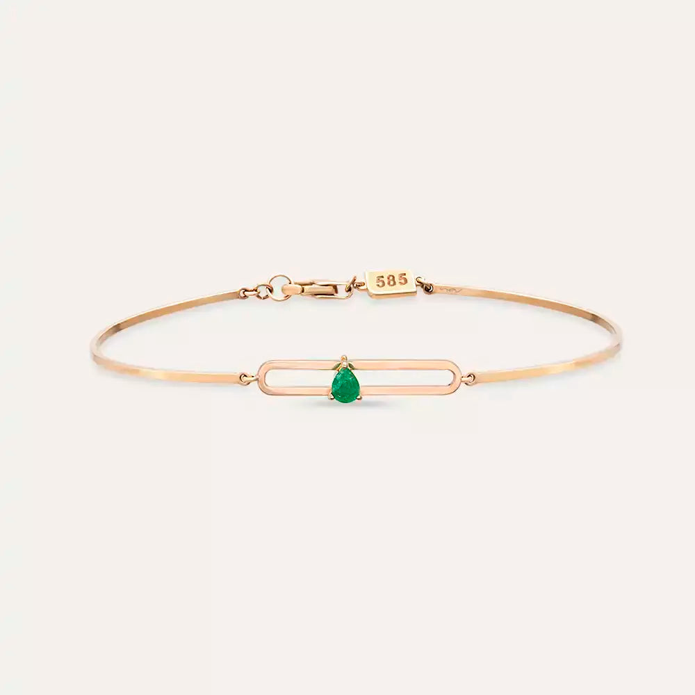 Mila Pear Cut Emerald Stone Rose Gold Bracelet