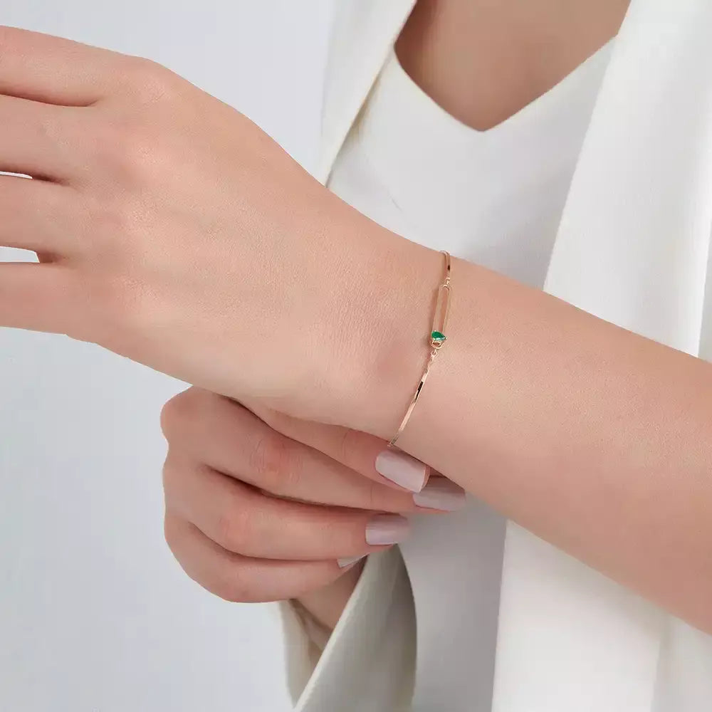 Mila Pear Cut Emerald Stone Rose Gold Bracelet
