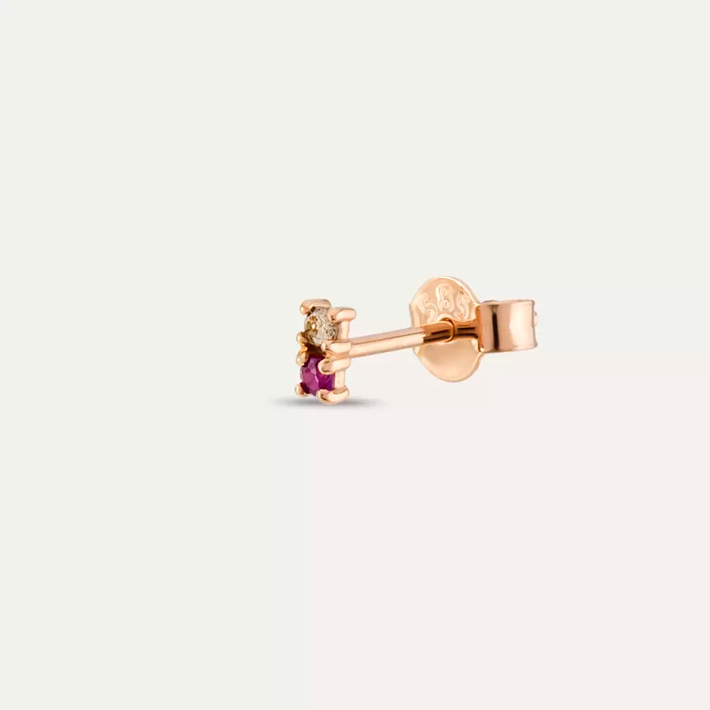 Mild Brown Diamond and Ruby Mini Single Earring