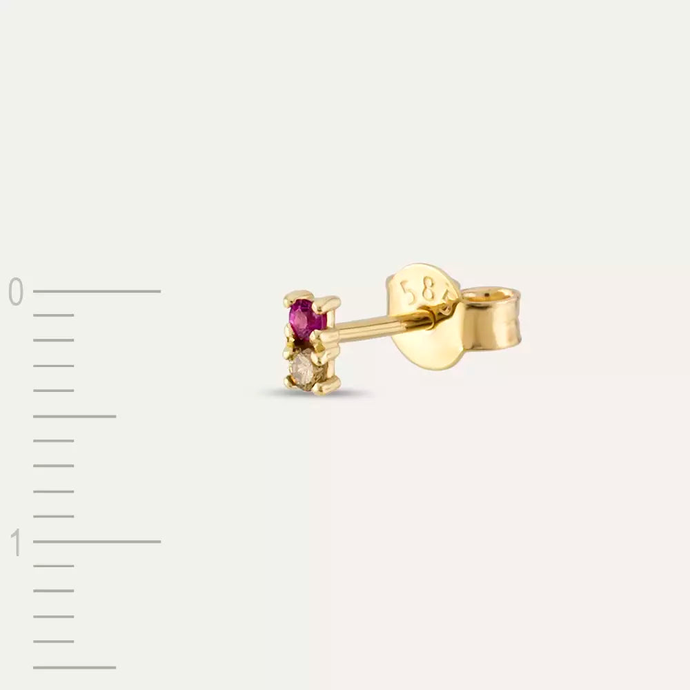 Mild Brown Diamond and Ruby Mini Single Earring
