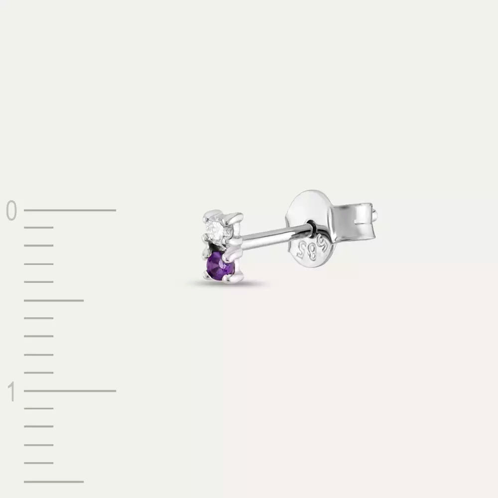 Mild Diamond and Amethyst Mini Single Earring