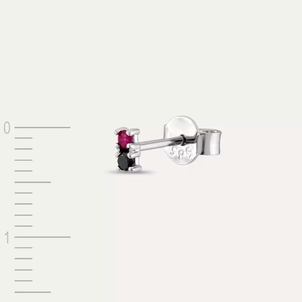 Mild Black Diamond and Ruby White Gold Single Earring