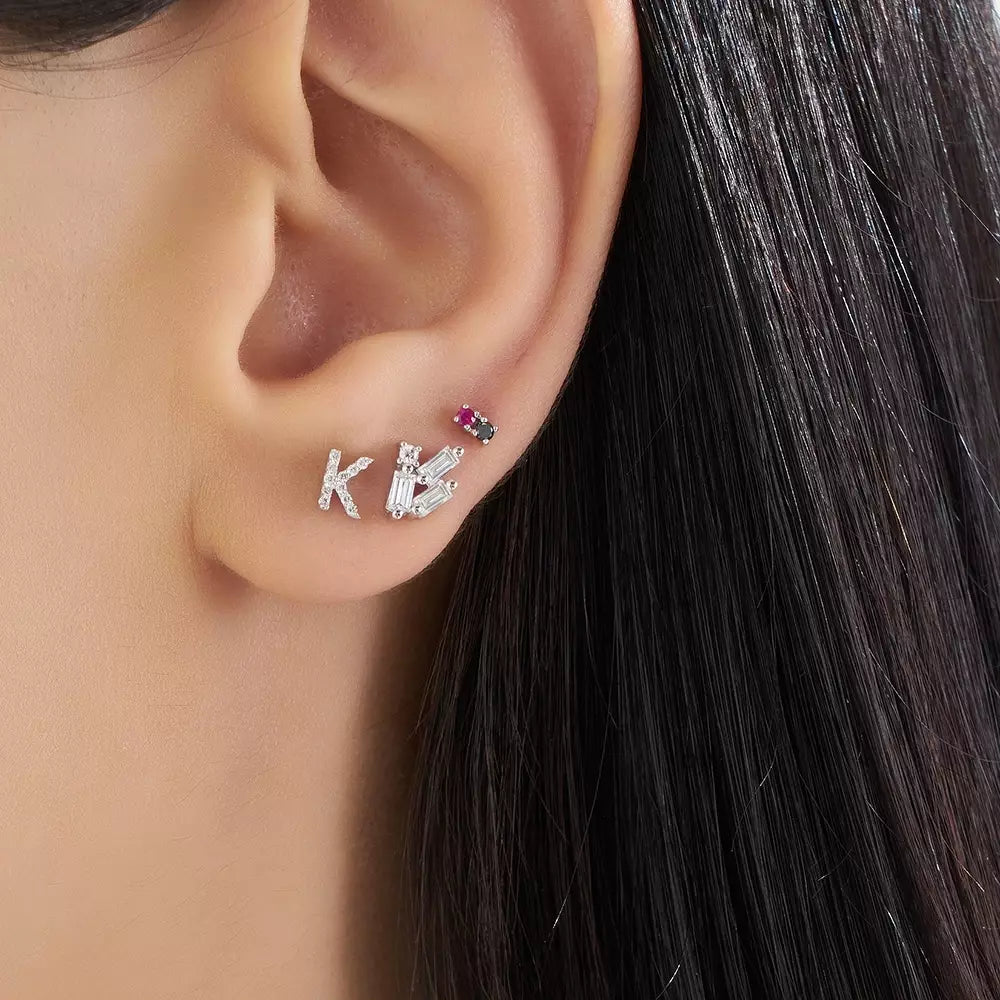 Mild Black Diamond and Ruby White Gold Single Earring