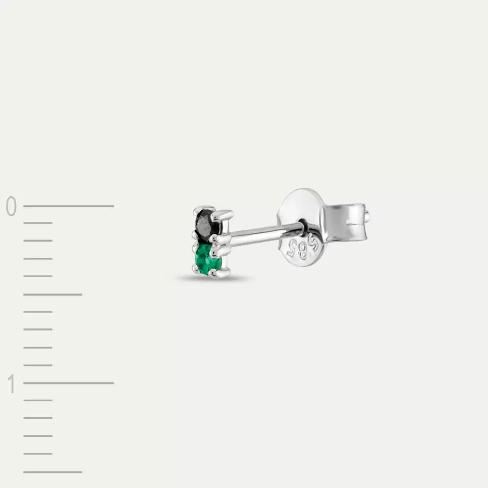 Mild Black Diamond and Emerald Mini Single Earring