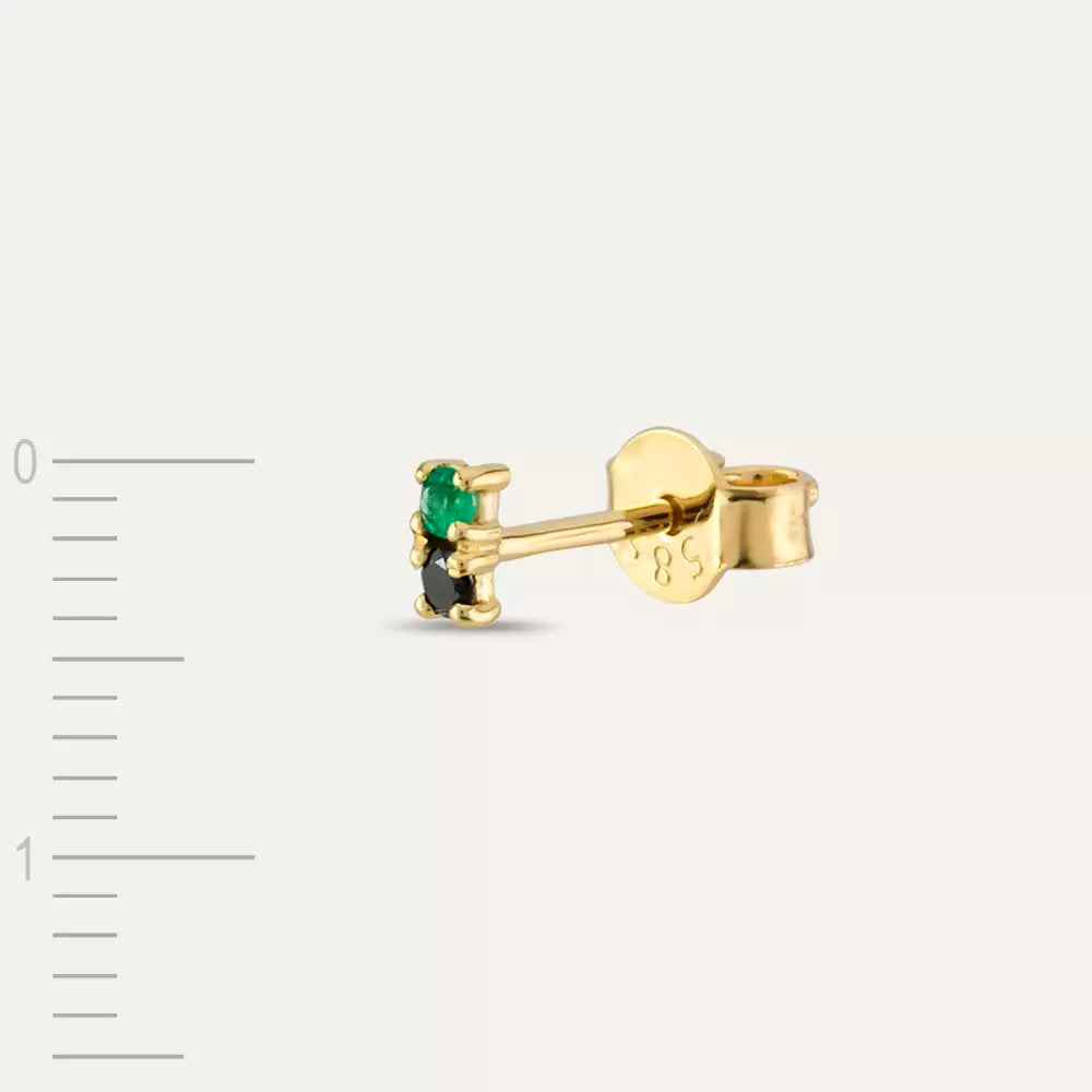 Mild Black Diamond and Emerald Yellow Gold Single Earring