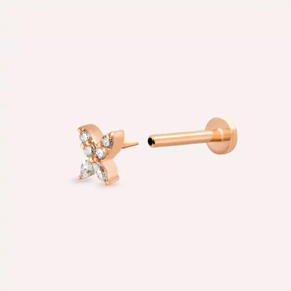 Mini Pion Pırlanta Taşlı Rose Altın Piercing