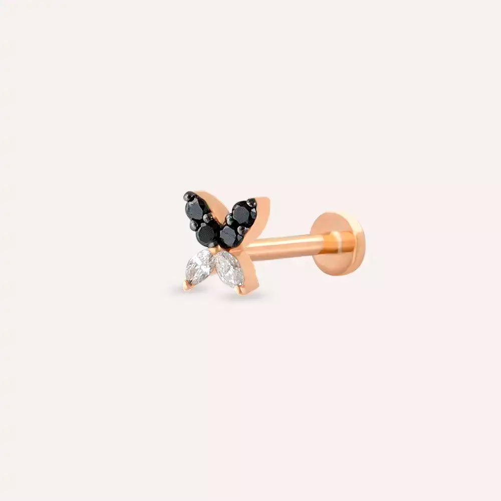 Mini Pion Siyah Pırlanta Taşlı Rose Altın Piercing