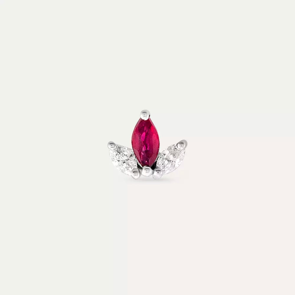 Mini Purity Yakut ve Pırlanta Taşlı Beyaz Altın Piercing