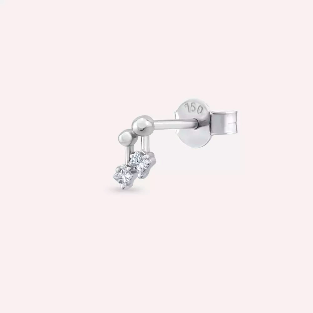 Mini Pulse Princess Cut Diamond White Gold Single Earring