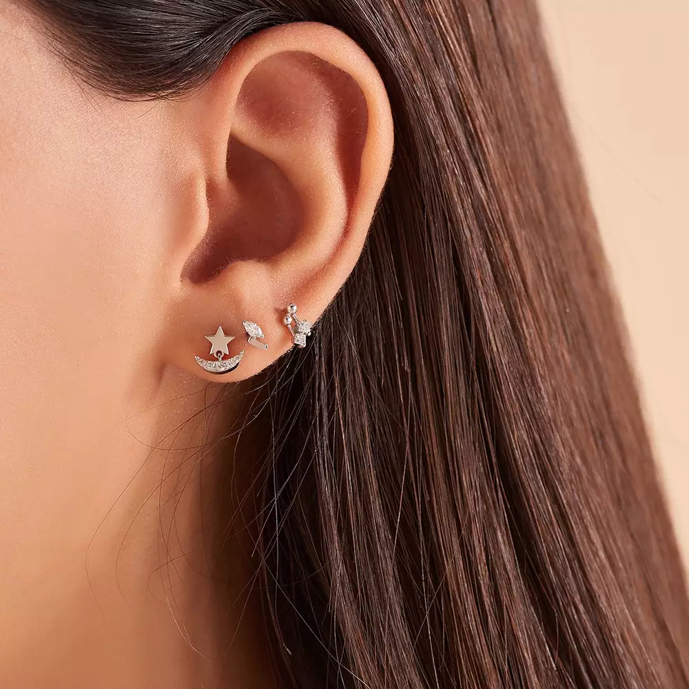 Mini Pulse Princess Cut Diamond White Gold Single Earring