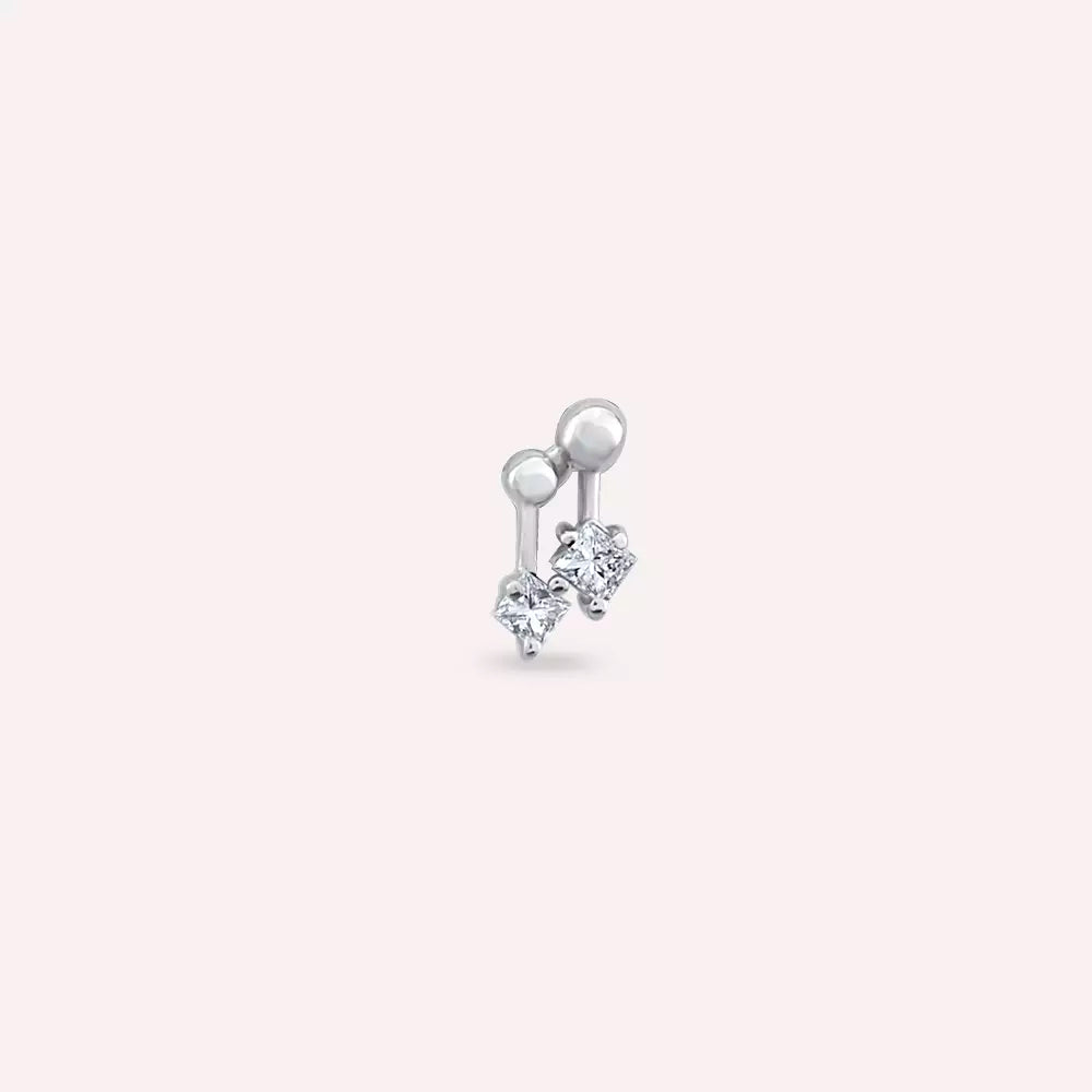 Mini Pulse Princess Cut Diamond White Gold Single Earring